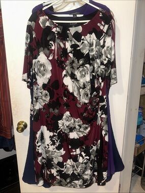 Plus sizeconnected apparel Burgundy Floral Midi Dress with Black and White Roses